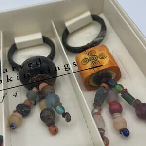 Set 4 Handcrafted Chunky Beaded Napkin Rings Pier 1 Imports Boho Hippie NEW